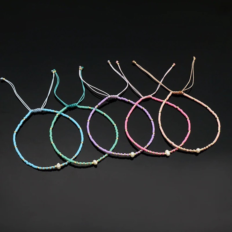 Cross-border Bohemian Style Imitation Pearl Rainbow Color Rice Beads Handmade Beaded Fashion Versatile Women's Bracelet