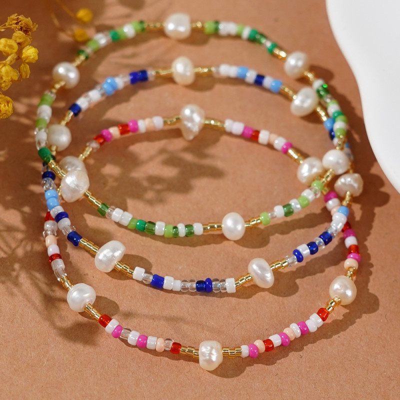 Dopamine Jewelry TikTok Hot-Selling Freshwater Pearl Bracelet Colorful Rice Beads Fashion Blogger Internet Celebrity Bracelet for Women