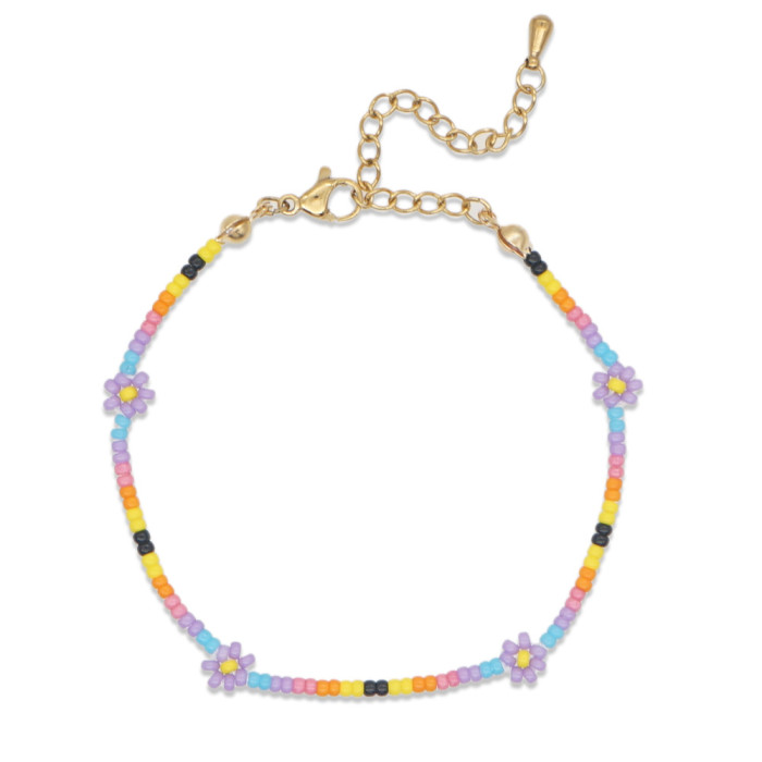 Bohemian Vacation Style Colorful Seed Bead Necklace Set Simple Handmade Woven Daisy Flower Necklace for Women