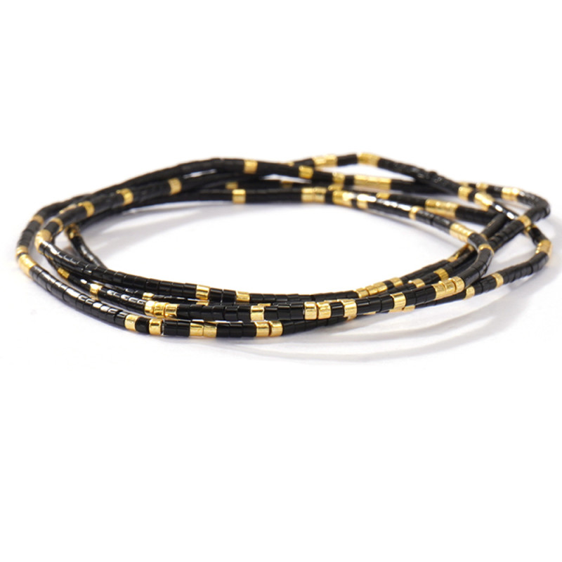 Cross-Border Hot Sale 2025 New Black and Gold Series Bracelet Set European and American Retro Rice Beads Star Hand Jewelry