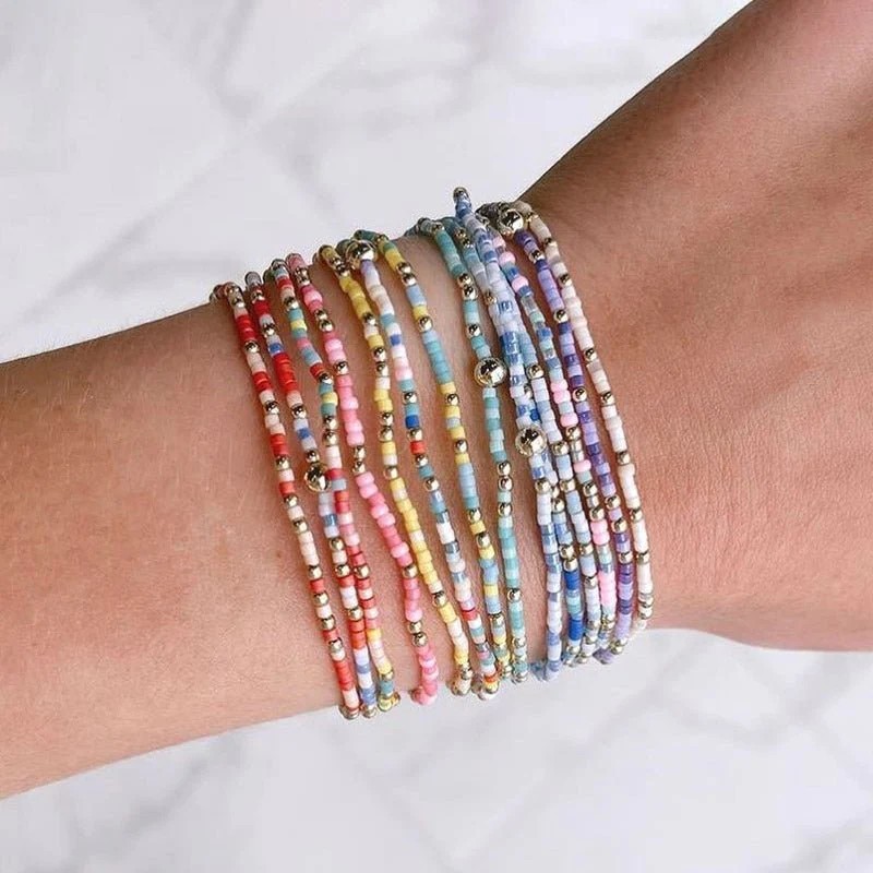 Cross-Border Bohemian Style Colorful Xiaomi Bead Bracelet Fashion Versatile Handmade Copper Bead Bracelet Women's Jewelry