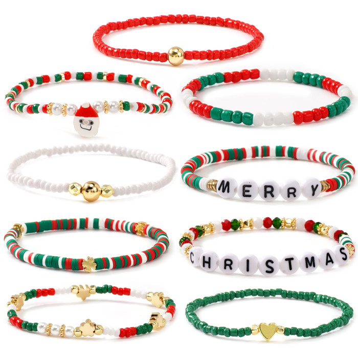New Christmas Bracelet Rice Beads Soft Clay Multi-Layer Design Cartoon Santa Claus Bell Hand Jewelry