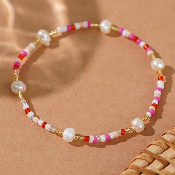 Dopamine Jewelry TikTok Hot-Selling Freshwater Pearl Bracelet Colorful Rice Beads Fashion Blogger Internet Celebrity...