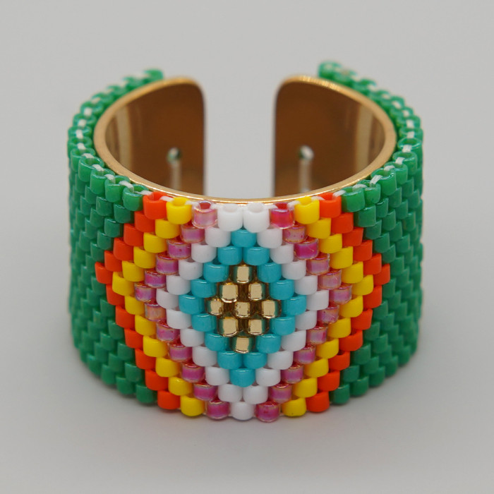 New Arrival Heart Miyuki Antique Rice Beads Handmade Woven Stainless Steel Ring Bohemian Style