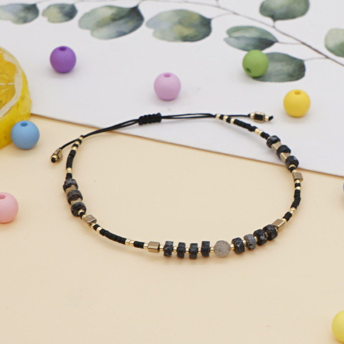 Cross-Border Hot-Selling South American Style Rice Bead Hand-Woven Bracelet Wholesale Female Emperor Pine Stone Couple Bracelet Jewelry