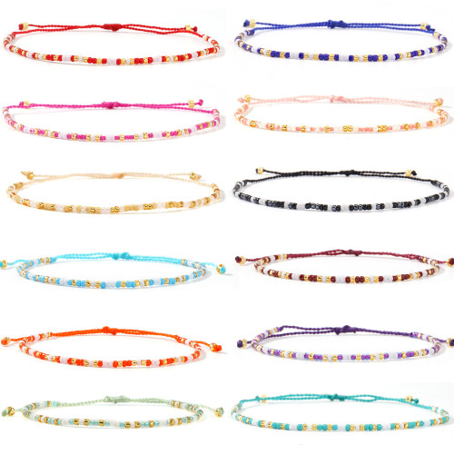 Multicolor Glass Bead Woven Bracelet for Women Korean Style Summer Beach Style Thin Rope Small Accessories Handmade Trendy Wholesale