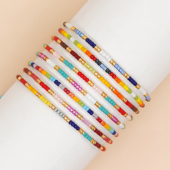 Internet Celebrity Style Bohemian Colorful Bracelet Thin Rice Bead Bracelet Ins Mixed Color Beads Couple Bracelet