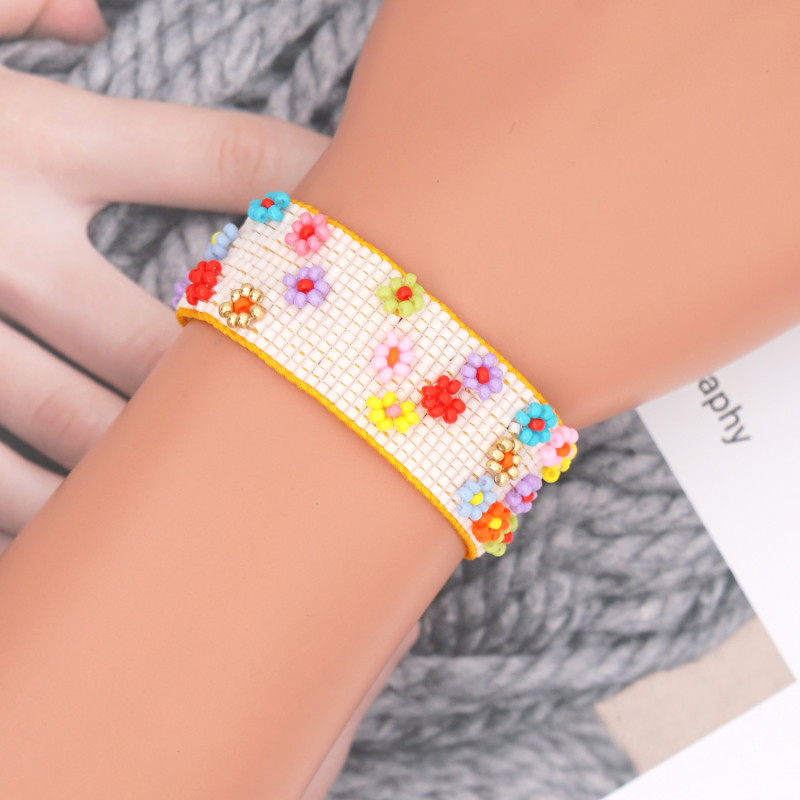Rainbow Color Simple Diagonal Stripe Miyuki Bracelet Fashionable Colorful Flower Arrow Glass Bead Bracelet