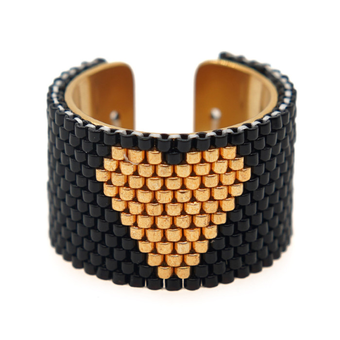 New Arrival Heart Miyuki Antique Rice Beads Handmade Woven Stainless Steel Ring Bohemian Style