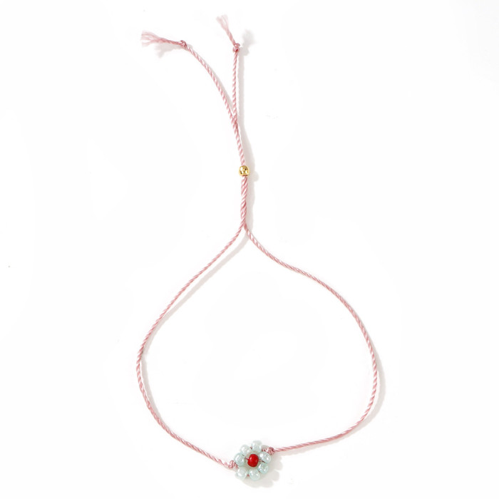 Forest Style Fruit Green Braided Strand Bracelet Small Daisy Paired with Purple Red Domestic Rice Beads Exquisite Daily Jewelry