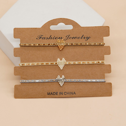 MIYUKI Japanese Seed Beads Heart Thin Rope Braided Simple Bracelet Jewelry Ethnic Style Retro Couple Adjustable Handmade