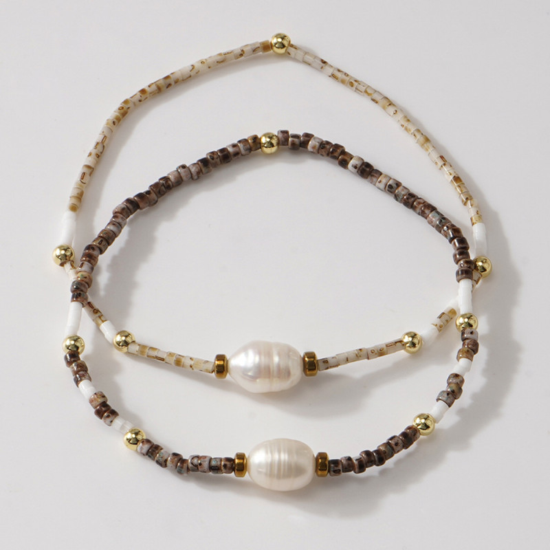 Vintage Distressed Rice Bead Woven Pearl Bracelet Light Luxury High-end Gift Fashion Women Elastic Bracelet for Street Selling