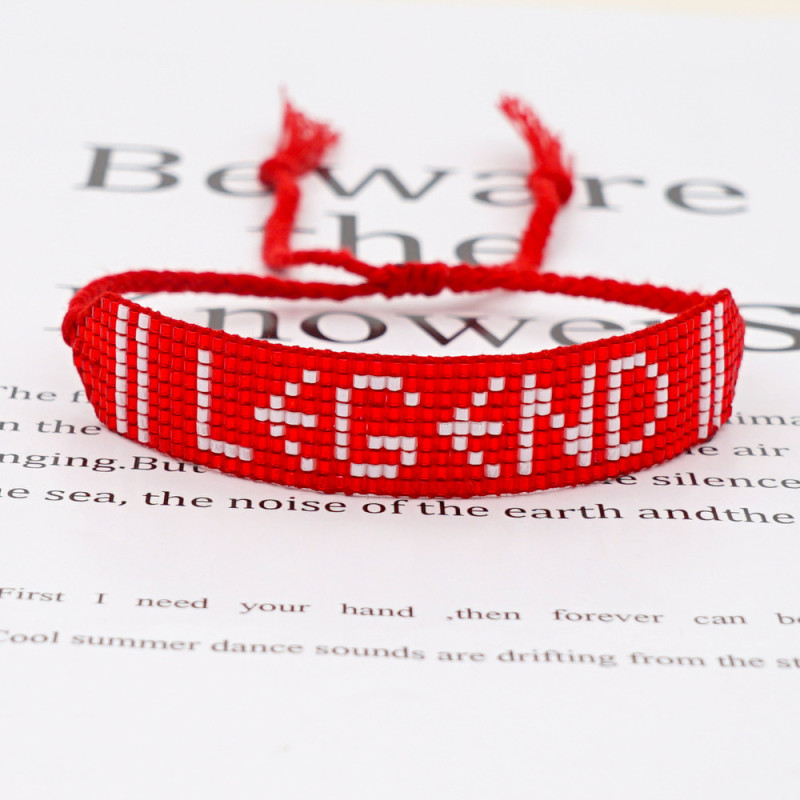 Turkish Geometric Red Heart English Letter Colorful Beads Black Cord Handmade Braided Bracelet for Women