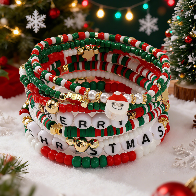 Cross-Border New Christmas Bracelet Rice Beads Soft Clay Multi-Layer Design Cartoon Santa Claus Bell Hand Jewelry