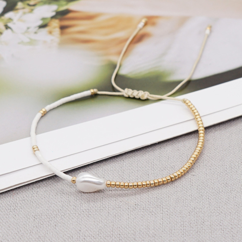 Minimalist Ethnic Style Cross-Border New Twisted Factory Direct Sale Imitation Pearl Fine Rice Bead Handmade Woven Small Bracelet