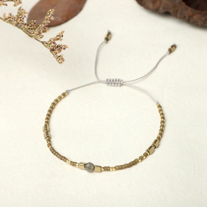 Bohemian Style European and American Simple Rice Bead Handmade Woven Friendship Rope Iron Gall Semi-Precious Stone Women's Jewelry Small Bracelet