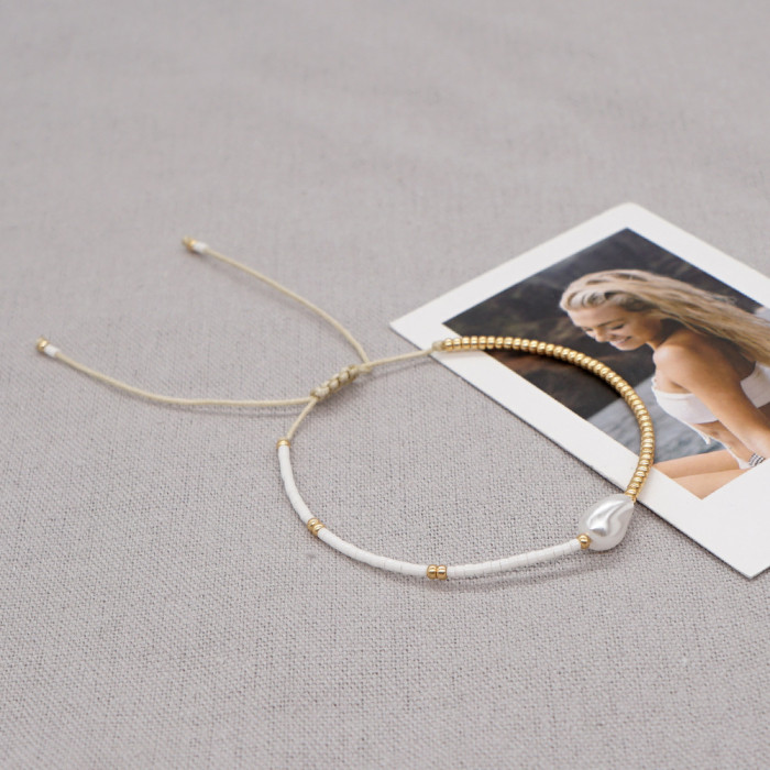 Minimalist Ethnic Style Cross-Border New Twisted Factory Direct Sale Imitation Pearl Fine Rice Bead Handmade Woven Small Bracelet