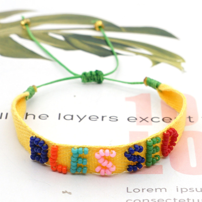 Fashion Simple Bohemian Miyuki Bead Handmade Rainbow Letter Heart Bracelet