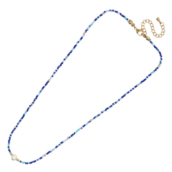 Niche Design Bohemian Style Rainbow Factory Direct Sale Rice Beads Handmade Beaded Punch Pearl Women's Necklace