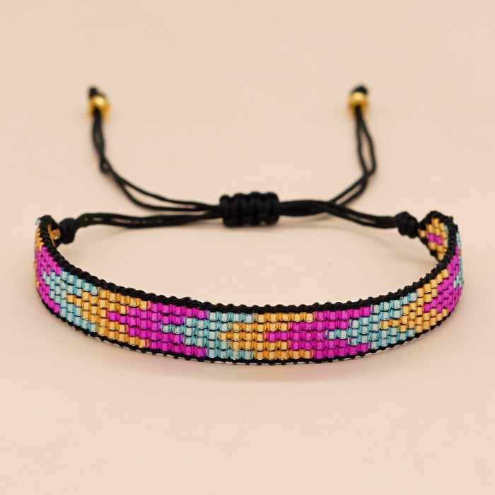 INS New 5-Row Circulating Color Arrow Pattern Rice Bead Woven Bracelet Ethnic Style Handmade Rice Bead Bracelet
