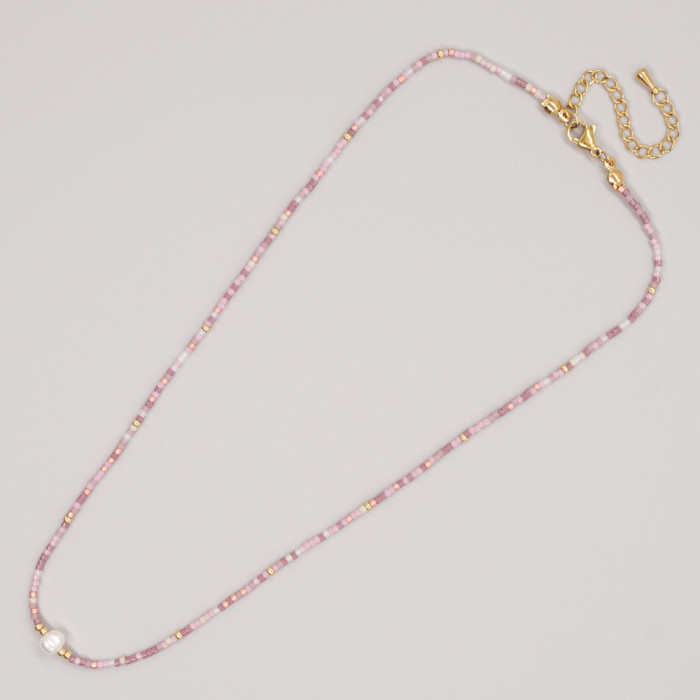 Niche Design Bohemian Style Rainbow Factory Direct Sale Rice Beads Handmade Beaded Punch Pearl Women's Necklace