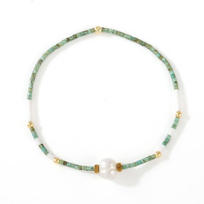 Hot-Selling Natural Turquoise Rice Bead Bracelet Freshwater Pearl Gold Bead Light Luxury Elegant High-End Choice