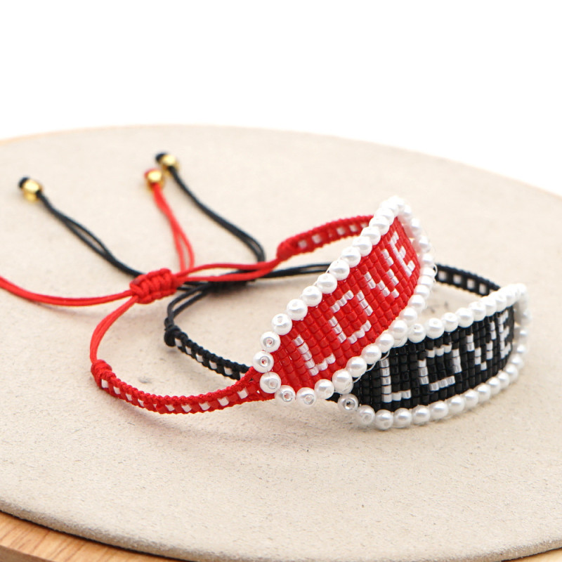 European and American Hot Fashion LOVE Bracelet Colorful Rice Beads Handmade Woven Bracelet English Letter Hand Jewelry Bracelet Wholesale
