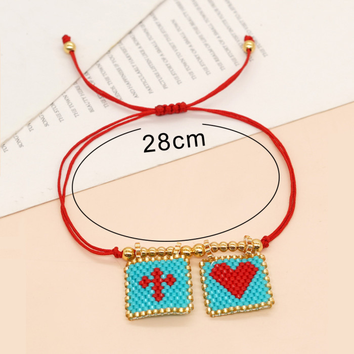 Bohemian Style Heart Cross Miyuki Bracelet INS Seed Beads Tag Steel Beads Freshwater Pearl Women
