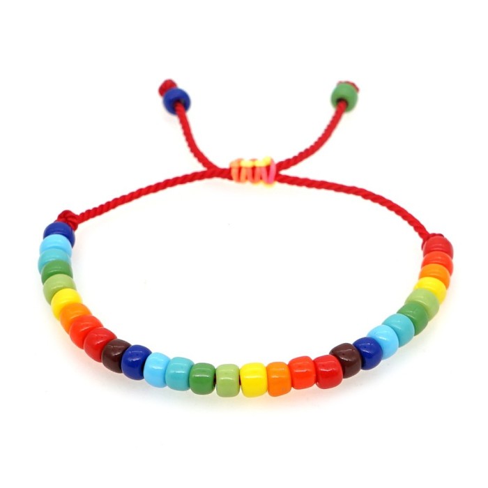 Ins Rainbow Rice Bead Woven Bracelet Multi-Color Mixed Fashion Jewelry Gift Elastic Bracelet Manufacturer Wholesale