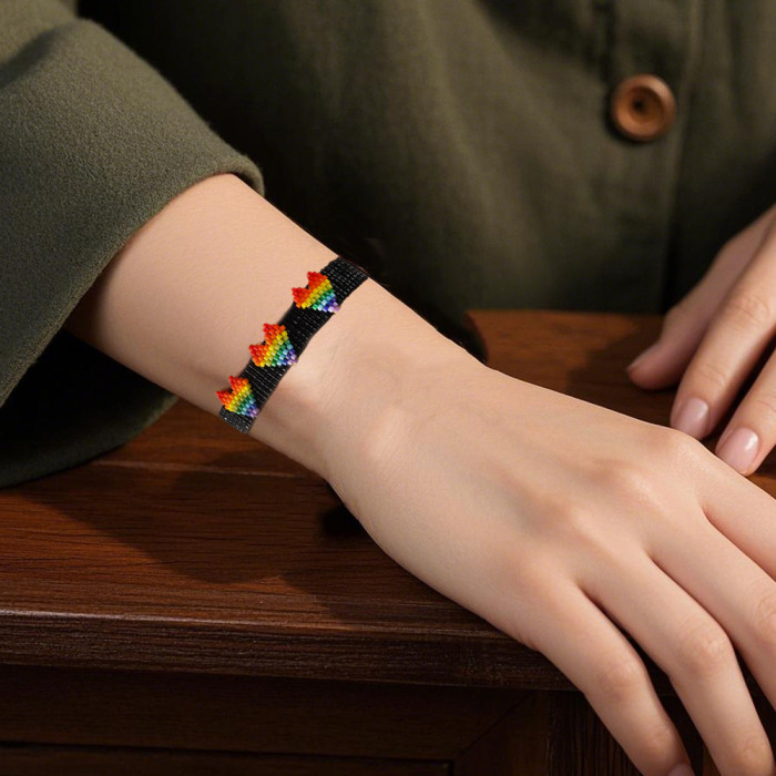 2025 Hot-Selling Fashion Simple Miyuki Bead Hand-Woven Heart Bracelet Rainbow Bracelet