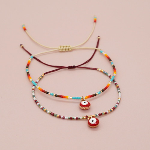 Miyuki Beads Rainbow Thin Bracelet for Women Ins Niche Ethnic Style Evil Eye European and American Hand Jewelry