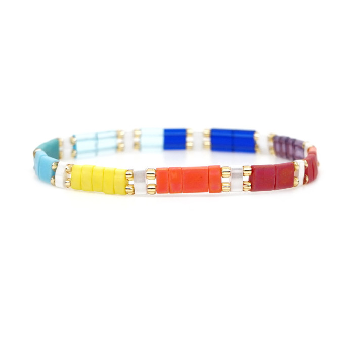 Bohemian Style Bracelet Tila Beads Rainbow Beaded Bracelet Couple Handmade Jewelry