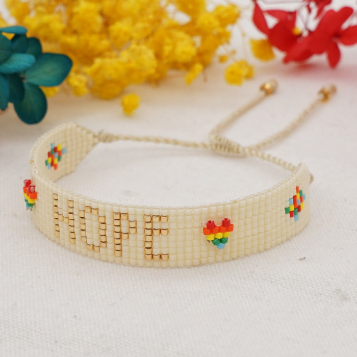 Hot-Selling Bohemian Style Colorful MIYUKI Bracelet Set DIY Letter Rainbow Pattern Seed Bead Bracelet