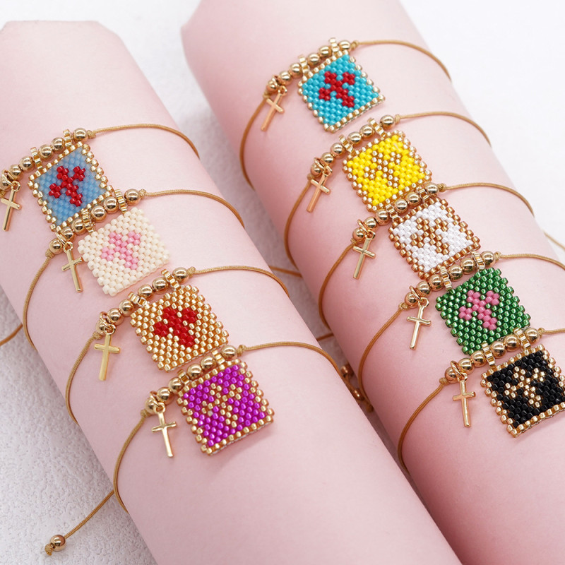 Foreign Trade Hot-Selling Bohemian Style Fashion Versatile Copper Bead Woven Heart Rice Bead Pendant Bracelet Wholesale