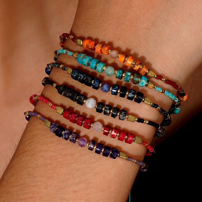 Cross-Border Hot-Selling South American Style Rice Bead Hand-Woven Bracelet Wholesale Female Emperor Pine Stone Couple Bracelet Jewelry