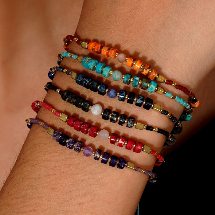 Cross-Border Hot-Selling South American Style Rice Bead Hand-Woven Bracelet Wholesale Female Emperor Pine Stone Couple Bracelet Jewelry