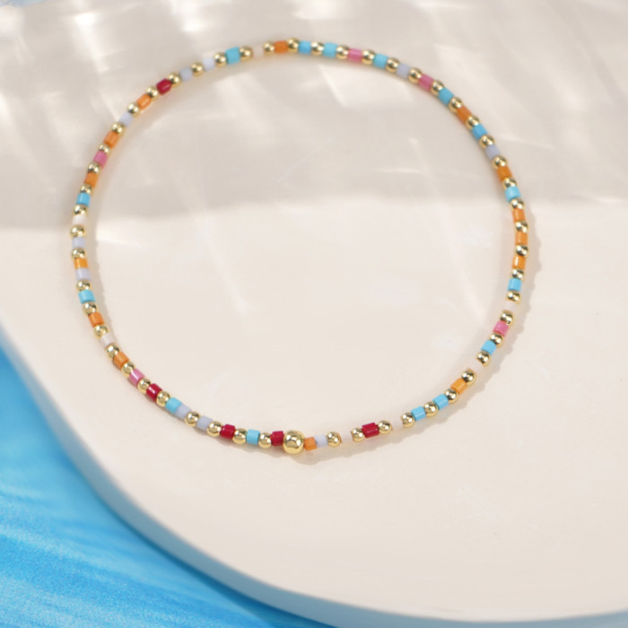 Cross-Border Hot-Selling Niche Glass Rice Bead Bracelet Simple Gold Bead Bracelet Personality Trend Solid Color Hand Jewelry for Stall Setup