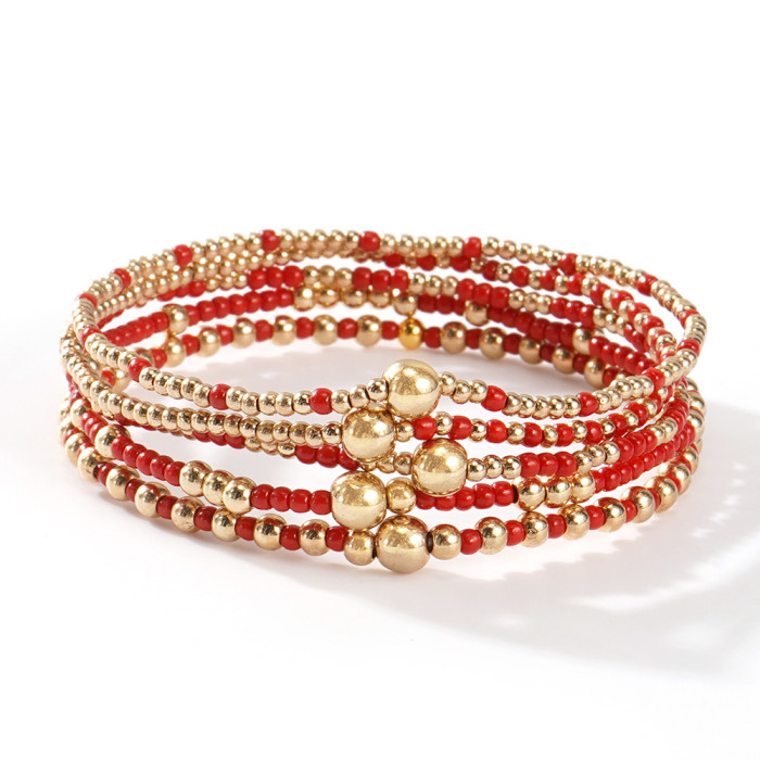 Hot-Selling New Bracelet Beads Gold Rice Beads Bracelet Five-Piece Set Fashion Versatile Manufacturer Wholesale