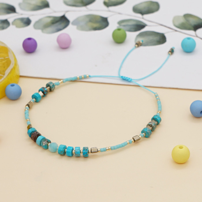 Cross-Border Hot-Selling South American Style Rice Bead Hand-Woven Bracelet Wholesale Female Emperor Pine Stone Couple Bracelet Jewelry