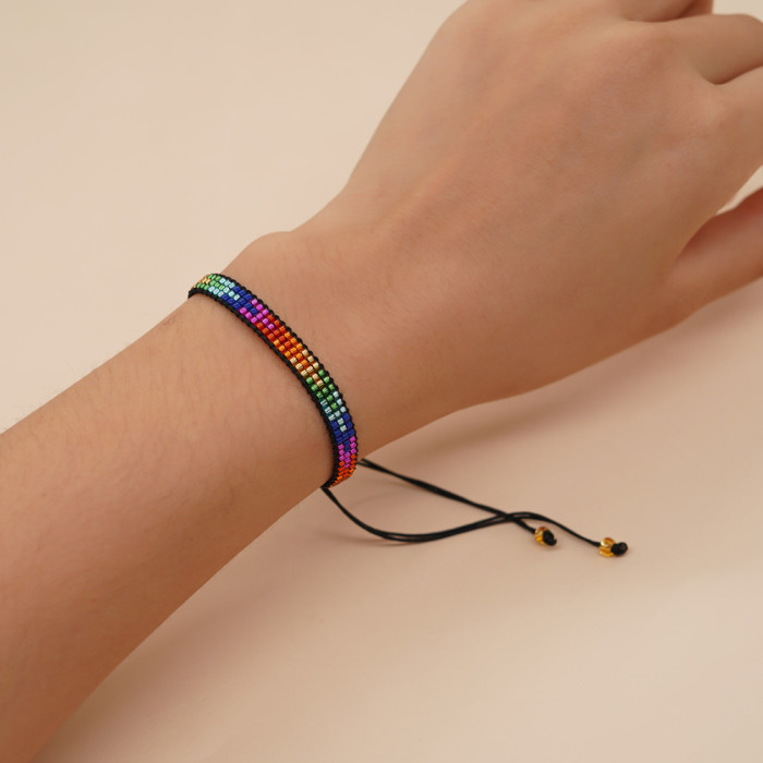 Cross-Border Personalized Amazon New Colorful 3-Row Rice Beads Color-Interlocking New Pattern Rice Beads Woven Bracelet