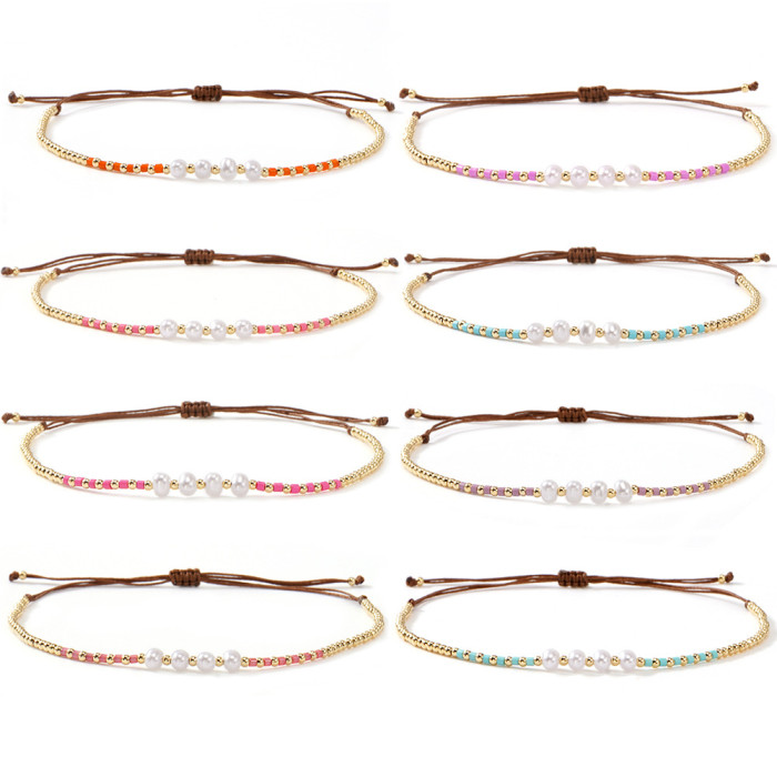 Hot-Selling Colorful Rice Beads Imitation Pearl Bracelet for Women, Fashion Layered Gold Beaded Bracelet, Wholesale J...