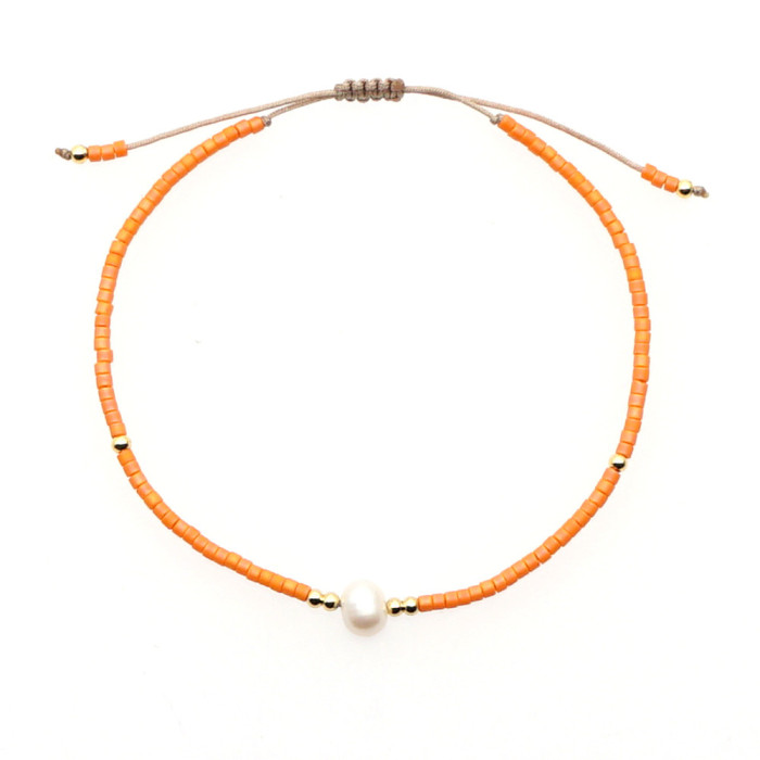 Bohemian Style European and American Simple Rice Bead Handmade Woven Friendship Rope Iron Gall Semi-Precious Stone Women's Jewelry Small Bracelet