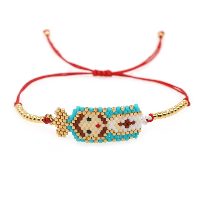 Beaded Bracelet for Little Girls with Cartoon Patterns, Ethnic Style, Exquisite Creative Red String Copper Beads, Pop...
