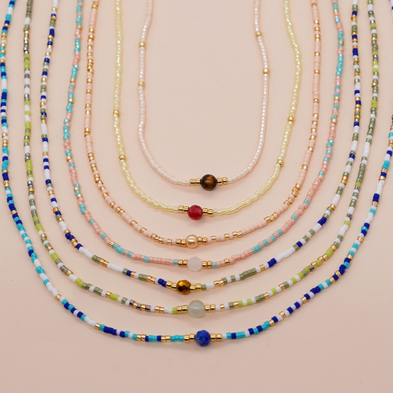 Bohemian Style Collarbone Chain Rice Bead Woven Natural Stone Paired with Exquisite Accessories Light Luxury Fashion Women's Necklace