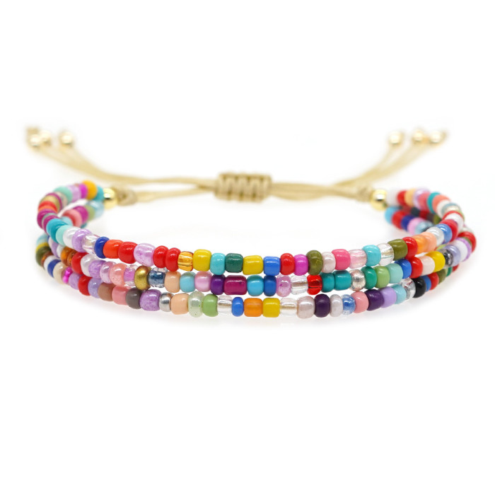 Bohemian Ethnic Style Colorful Seed Bead Handwoven Friendship Rope Women's Bracelet Geometric Design