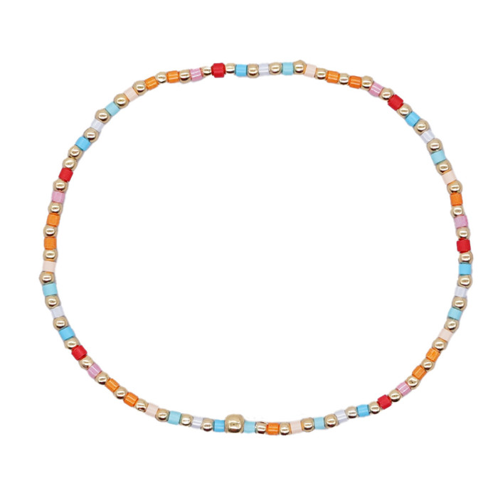 Cross-Border Hot-Selling Niche Glass Rice Bead Bracelet Simple Gold Bead Bracelet Personality Trend Solid Color Hand Jewelry for Stall Setup