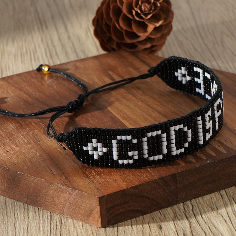 Fashion Simple European and American Cross-Border 2025 Hot-Selling Bohemian Miyuki Bead Handmade Woven Letter Bracelet