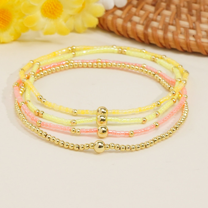 Hot-Selling Bohemian Style Colorful Rice Bead Bracelet Trendy Versatile Beach Vacation Style CCB Beaded Jewelry