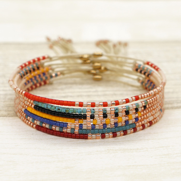 Hot-Selling New MIYUKI Simple High-End Feel Fine Rice Beads Colorful Glass Adjustable Three-Strand Layered Bracelet