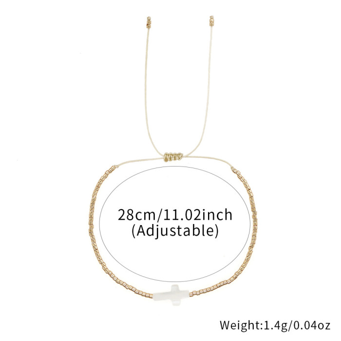 European and American Hot-Selling Xiaomi Beads Gold Beads Light Luxury Bracelet for Women Cross Shell Semi-Precious Stone Beaded Elastic Bracelet